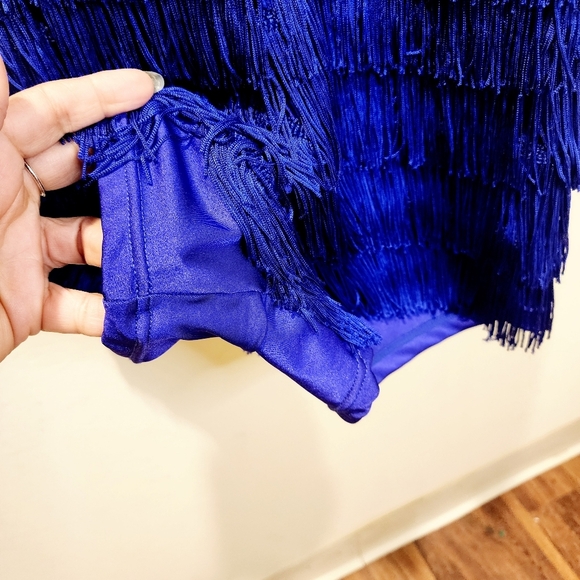 WEISSMAN Vibrant Blue Sequin Halter Romper Dance Wear with Fringe Size LA - Picture 11 of 12